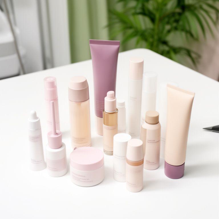 Auswahl an professionellen Lash- und Brow-Produkten auf einem hellen Tisch im Beauty-Studio in Zürich