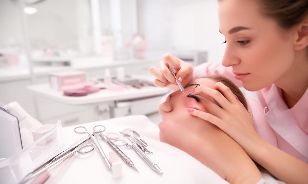 Elegante Lash-Styling-Szene im hellen Zürcher Studio mit sanften Texturen und präzisen Werkzeugen